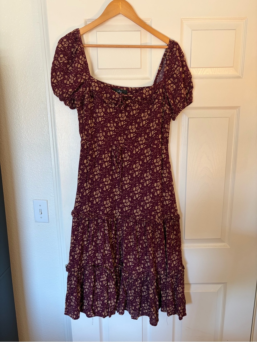 Lulu's Burgundy Floral Square-Neck Midi Dress